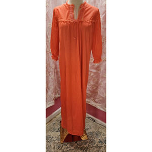 Vintage MOVIE STAR Neon Orange Nightgown Long Gown‎ Silky Nylon Lace Sheer Small